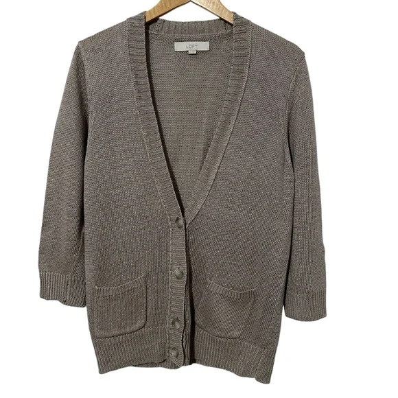 Ann Taylor Loft Womens Linen Cardigan Sweater Size L Button Front Corporate Work - Picture 1 of 6